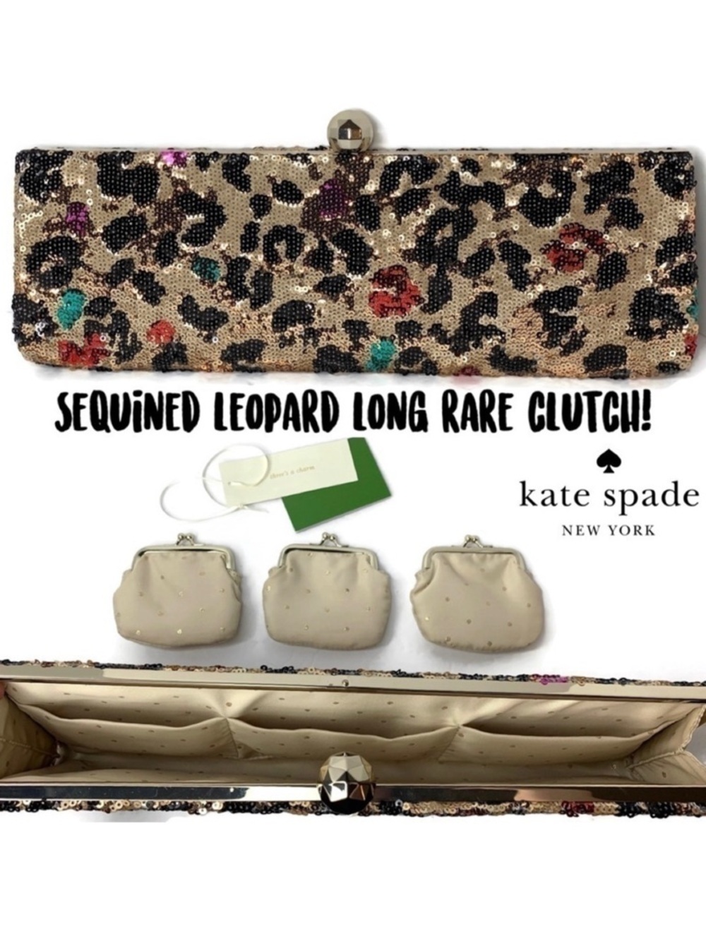Kate Spade Y2K  Sequin Leopard Pop Art Dolly Cheetah Print Clutch Bag